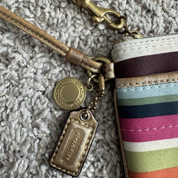 Vintage Y2K Coach Legacy Stripe Wristlet Multi Color Satin Lining 2000’s Wallet - Picture 3 of 9